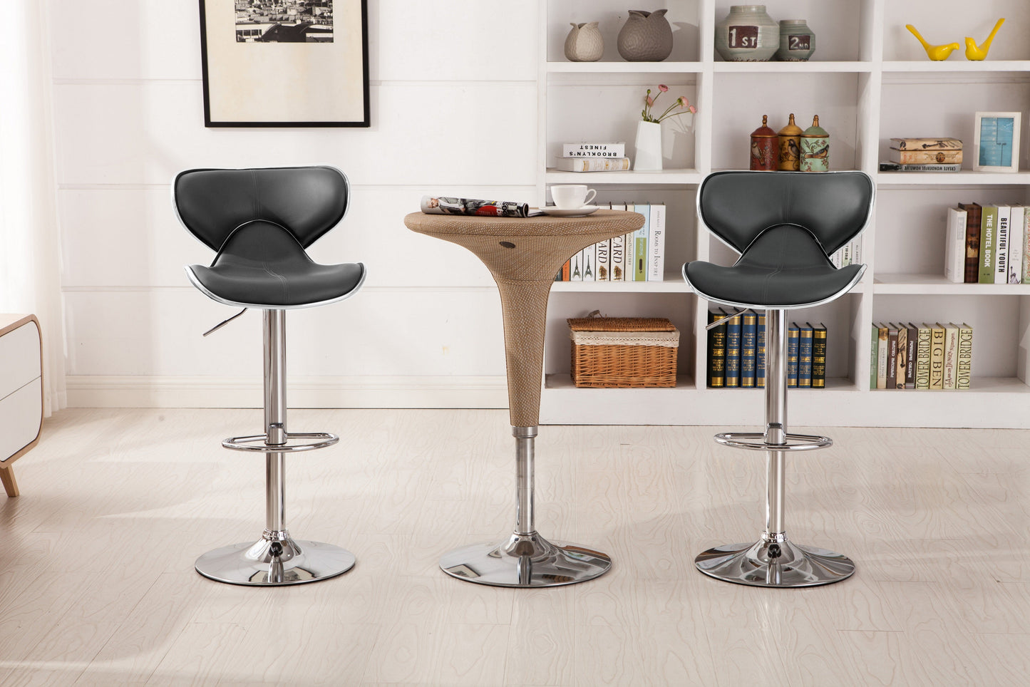 Masaccio Grey Cushioned Leatherette Upholstery Airlift Adjustable Swivel Barstool with Chrome Base, Set of 2