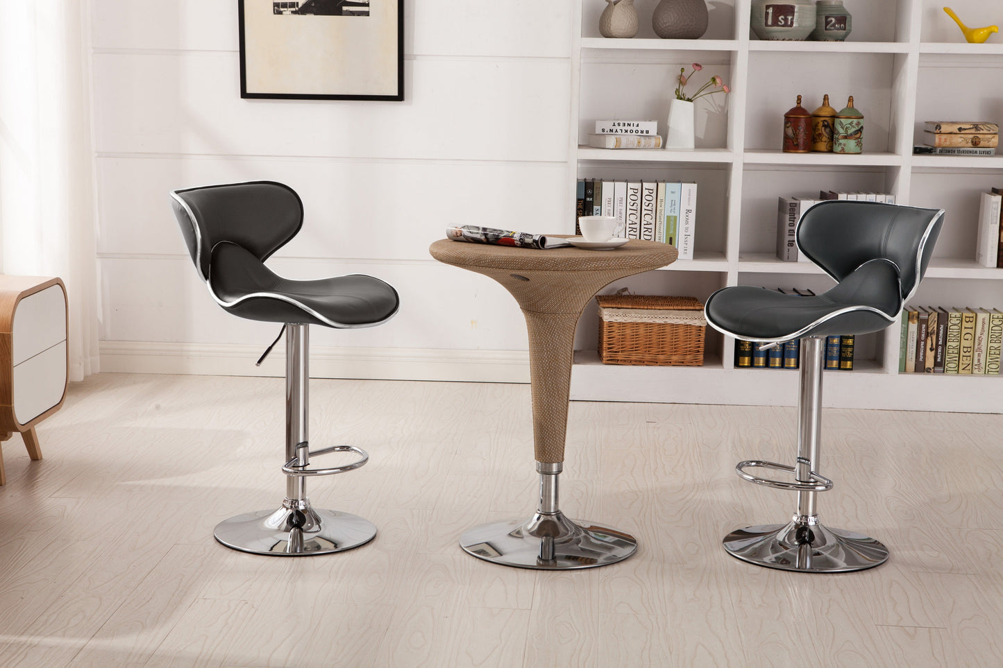 Masaccio Grey Cushioned Leatherette Upholstery Airlift Adjustable Swivel Barstool with Chrome Base, Set of 2