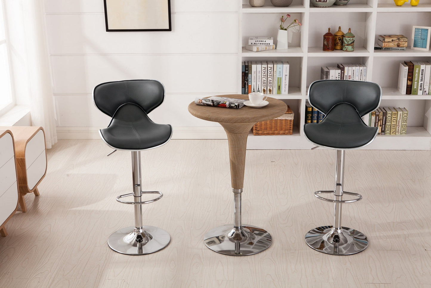 Masaccio Grey Cushioned Leatherette Upholstery Airlift Adjustable Swivel Barstool with Chrome Base, Set of 2