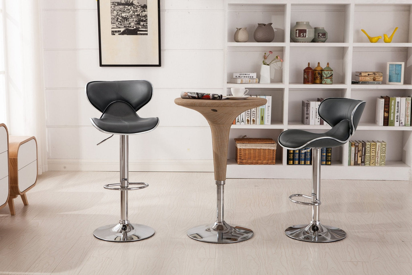 Masaccio Grey Cushioned Leatherette Upholstery Airlift Adjustable Swivel Barstool with Chrome Base, Set of 2