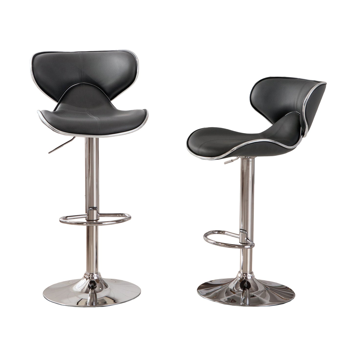 Masaccio Grey Cushioned Leatherette Upholstery Airlift Adjustable Swivel Barstool with Chrome Base, Set of 2