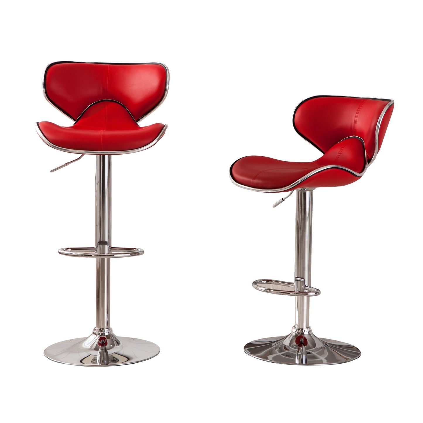 Roundhill Furniture Masaccio Cushioned Leatherette Upholstery Airlift Adjustable Swivel Barstool with Chrome Base, Red, Set of 2