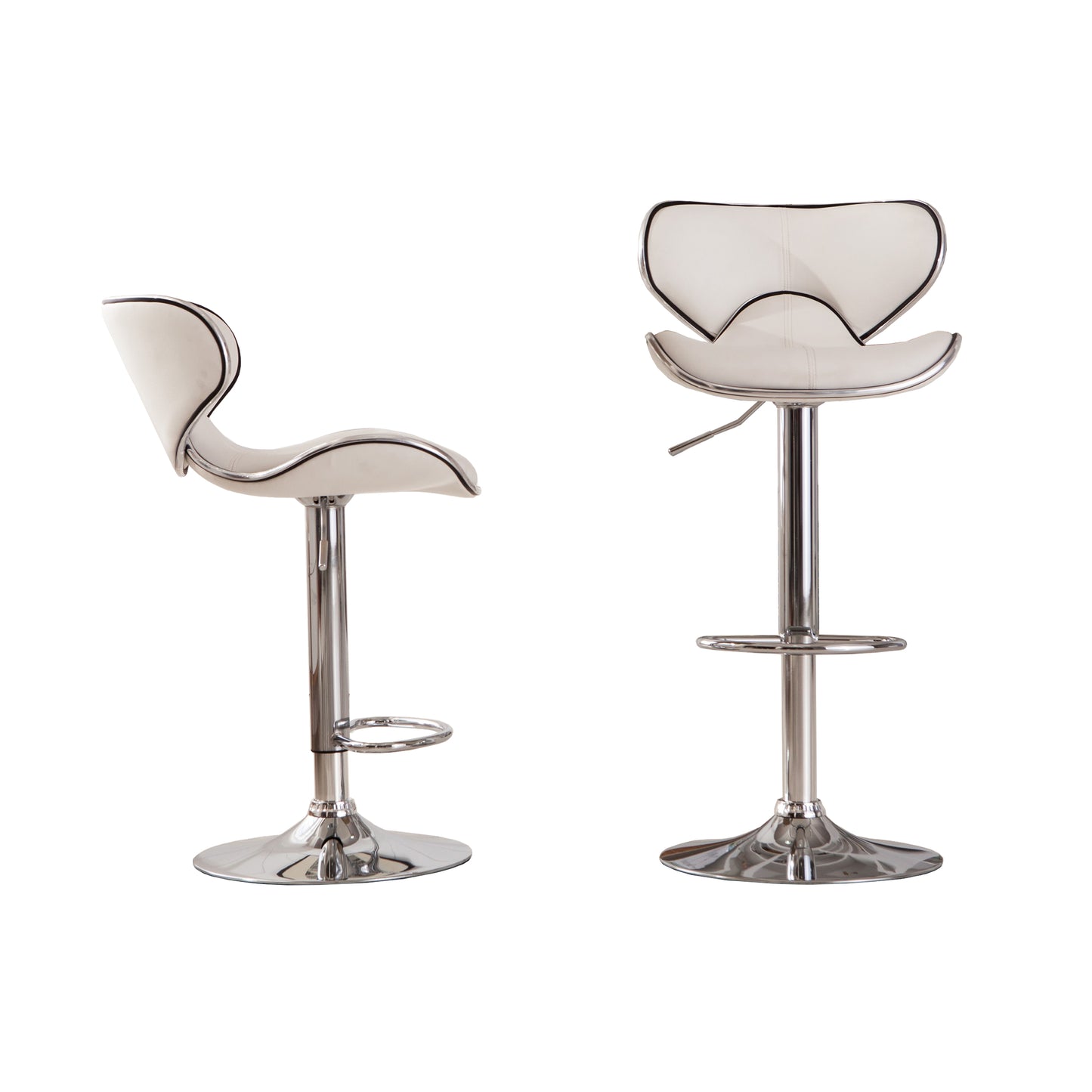 Masaccio White Cushioned Leatherette Upholstery Airlift Adjustable Swivel Barstool with Chrome Base, Set of 2