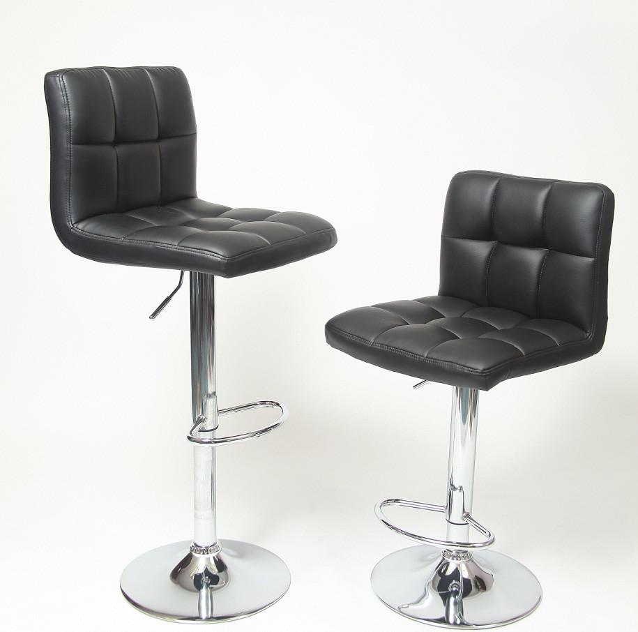 Swivel Faux Leather Adjustable Hydraulic Bar Stool - Set of 2 Black
