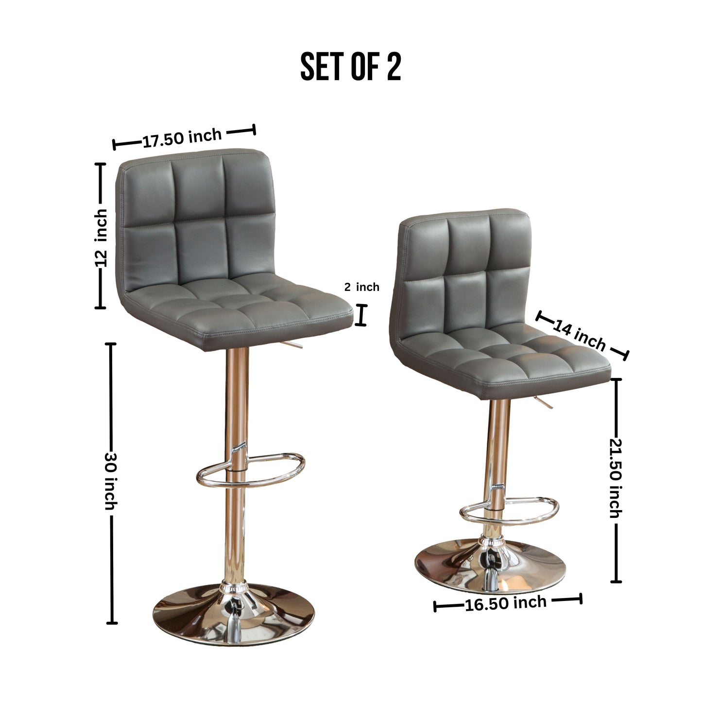 Swivel Leather Adjustable Hydraulic Bar Stool, Set of 2, Gray