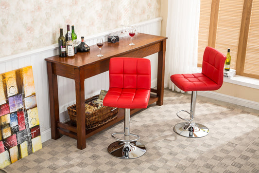 Swivel Faux Leather Adjustable Hydraulic Bar Stool - Set of 2 Red