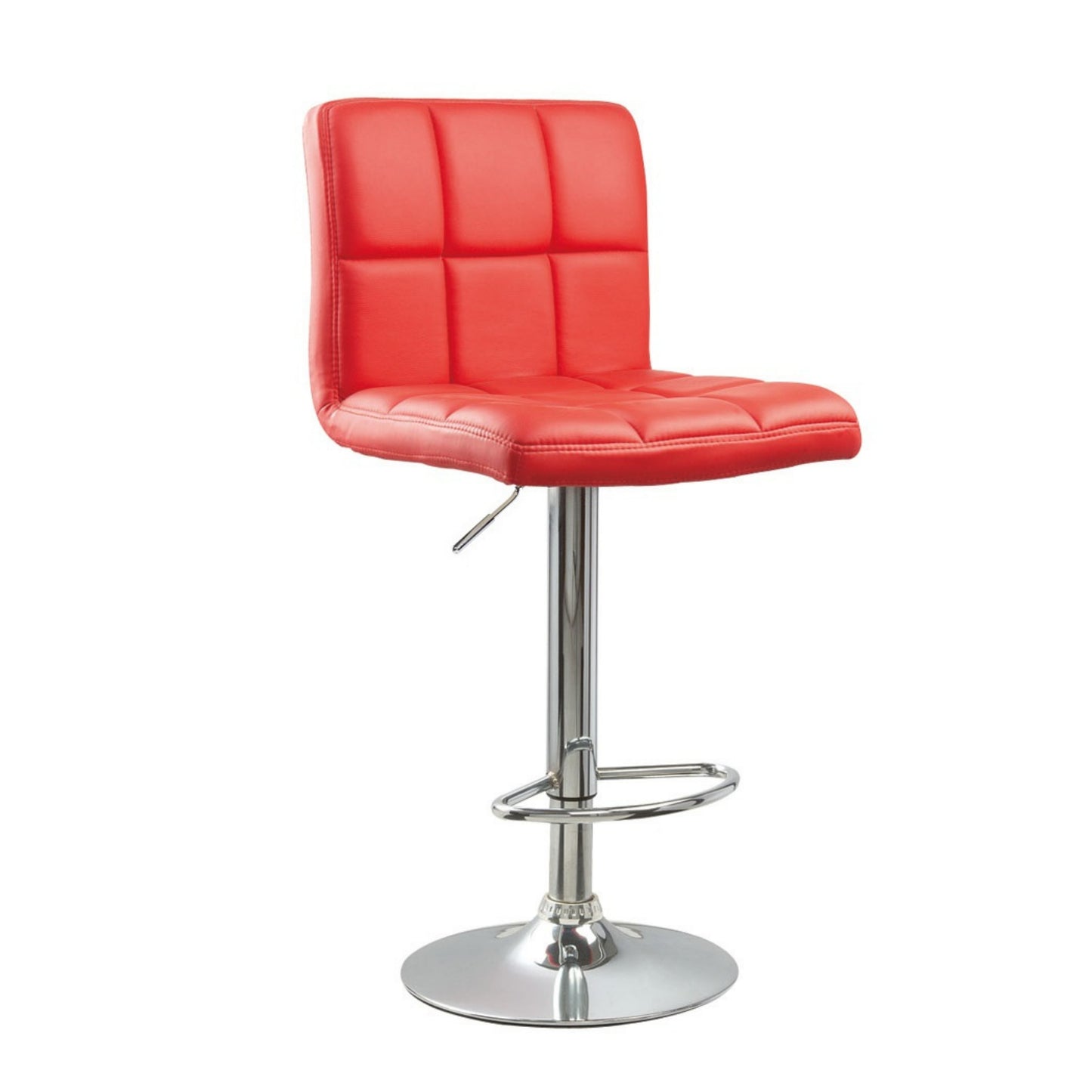 Swivel Faux Leather Adjustable Hydraulic Bar Stool - Set of 2 Red