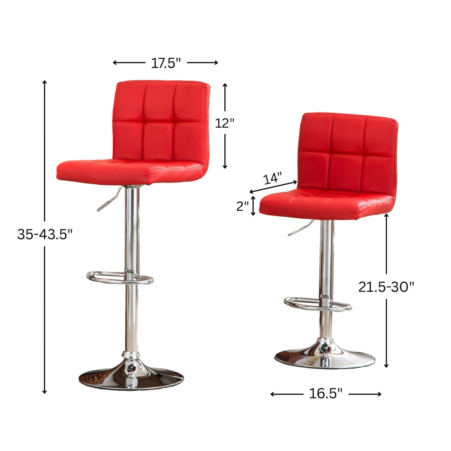 Swivel Faux Leather Adjustable Hydraulic Bar Stool - Set of 2 Red