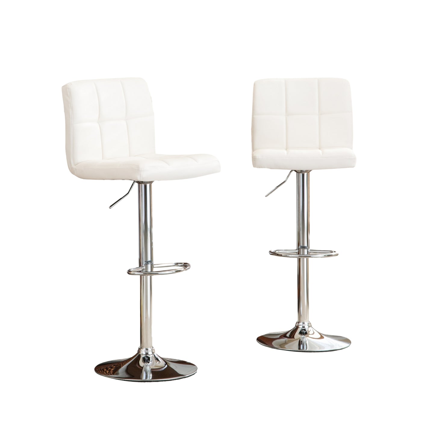 Swivel Faux Leather Adjustable Hydraulic Bar Stool - Set of 2 White