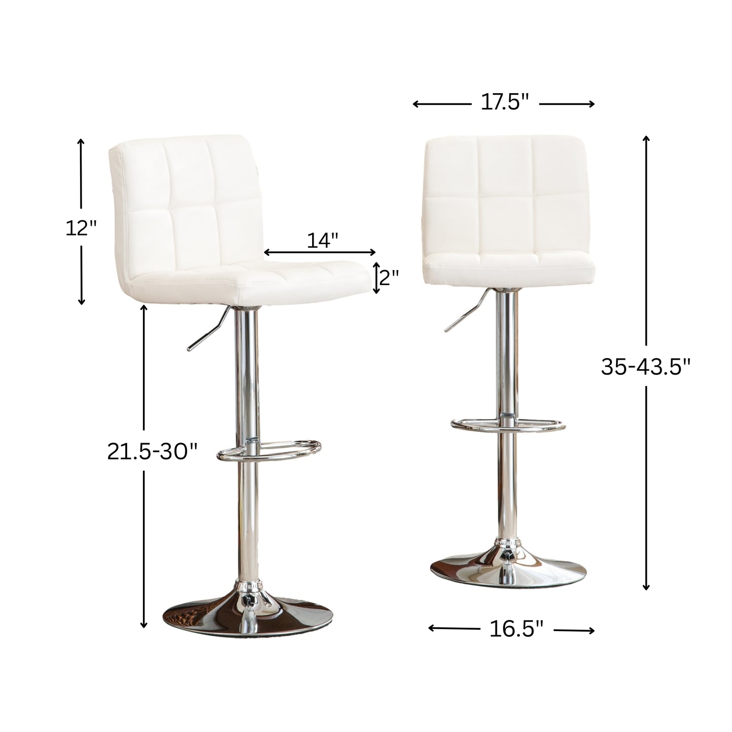 Swivel Faux Leather Adjustable Hydraulic Bar Stool - Set of 2 White