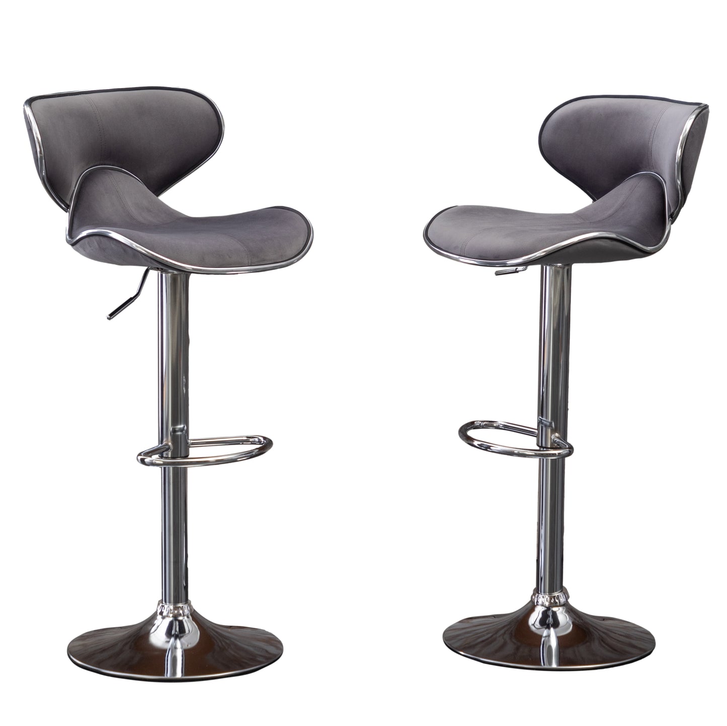 Masaccio Velvet Upholstered Adjustable Swivel Barstool, Set of 2, Gray