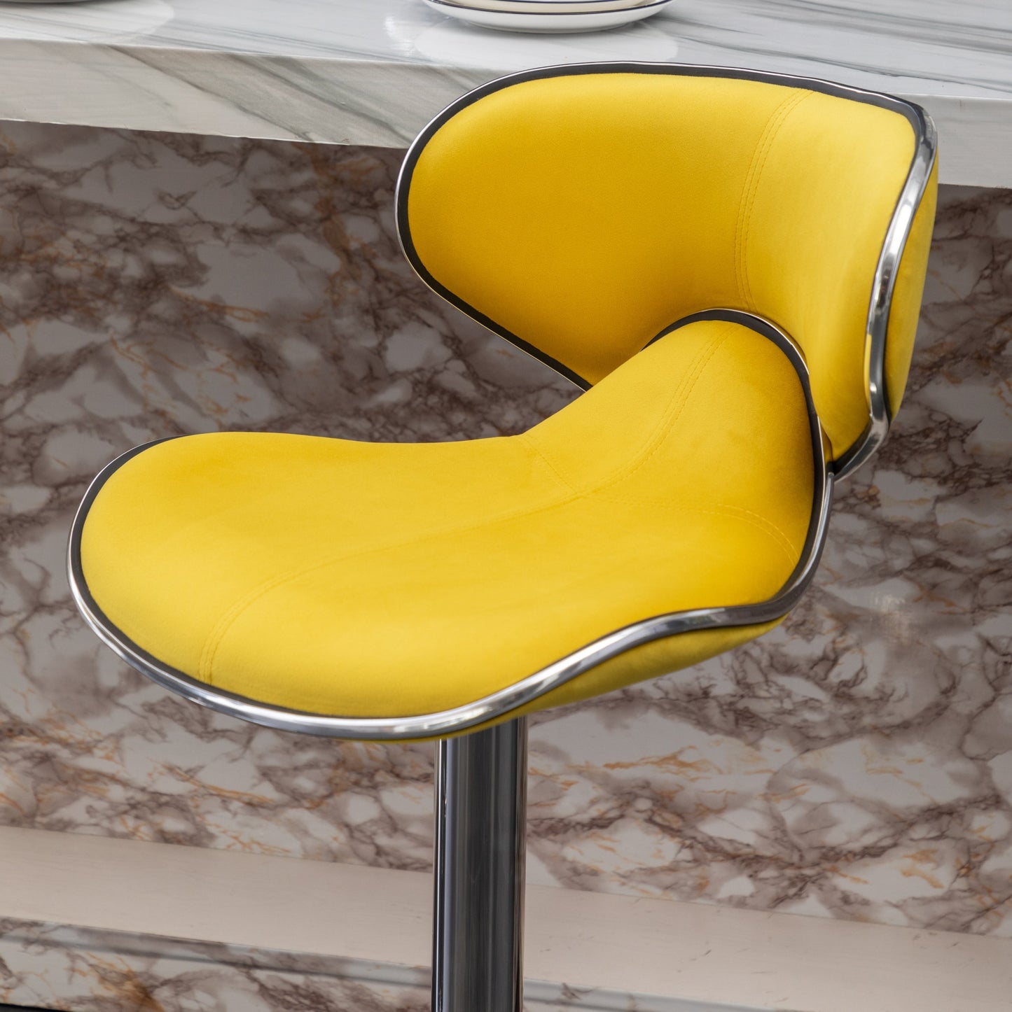 Roundhill Furniture Masaccio Velvet Upholstered Adjustable Swivel Barstool, Yellow, Set of 2