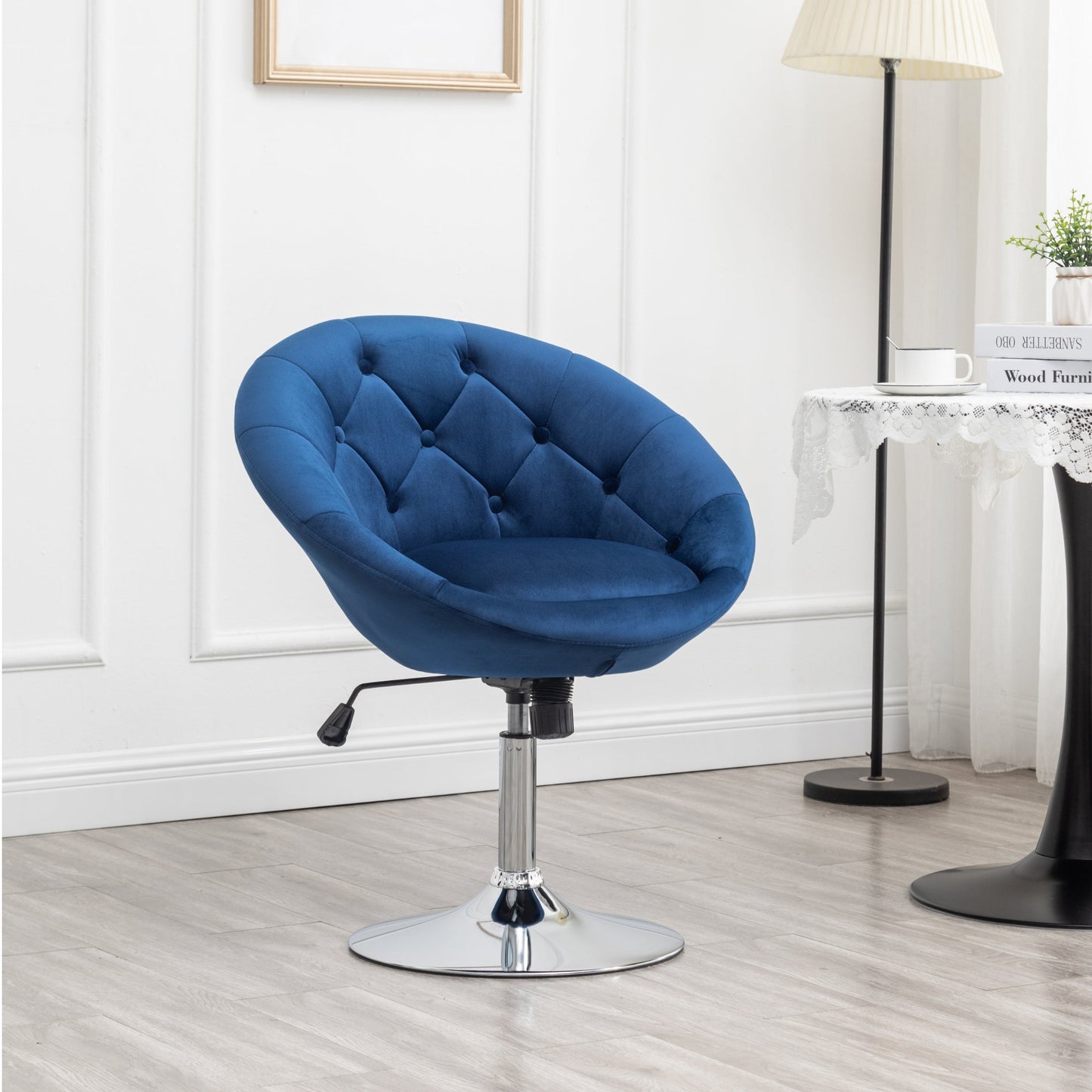 Roundhill Furniture Noas Velvet Upholstered Tufted Back Swivel Accent Chair, Blue