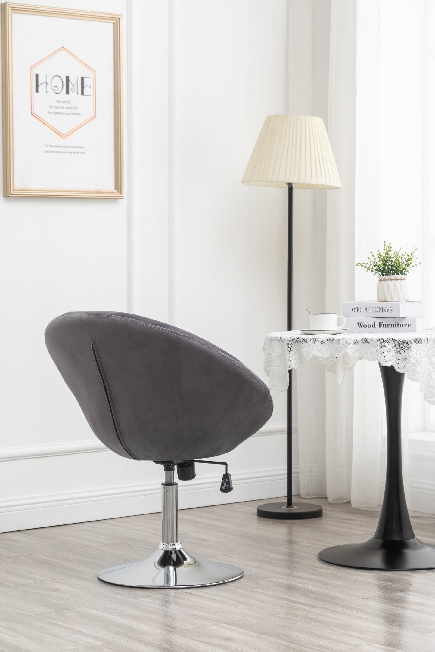 Noas Velvet Upholstered Tufted Back Swivel Accent Chair, Gray