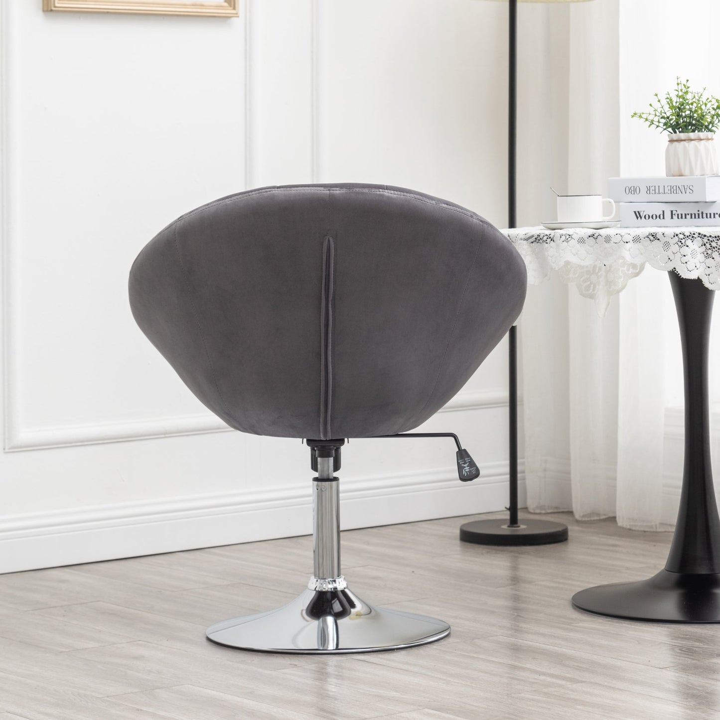 Noas Velvet Upholstered Tufted Back Swivel Accent Chair, Gray