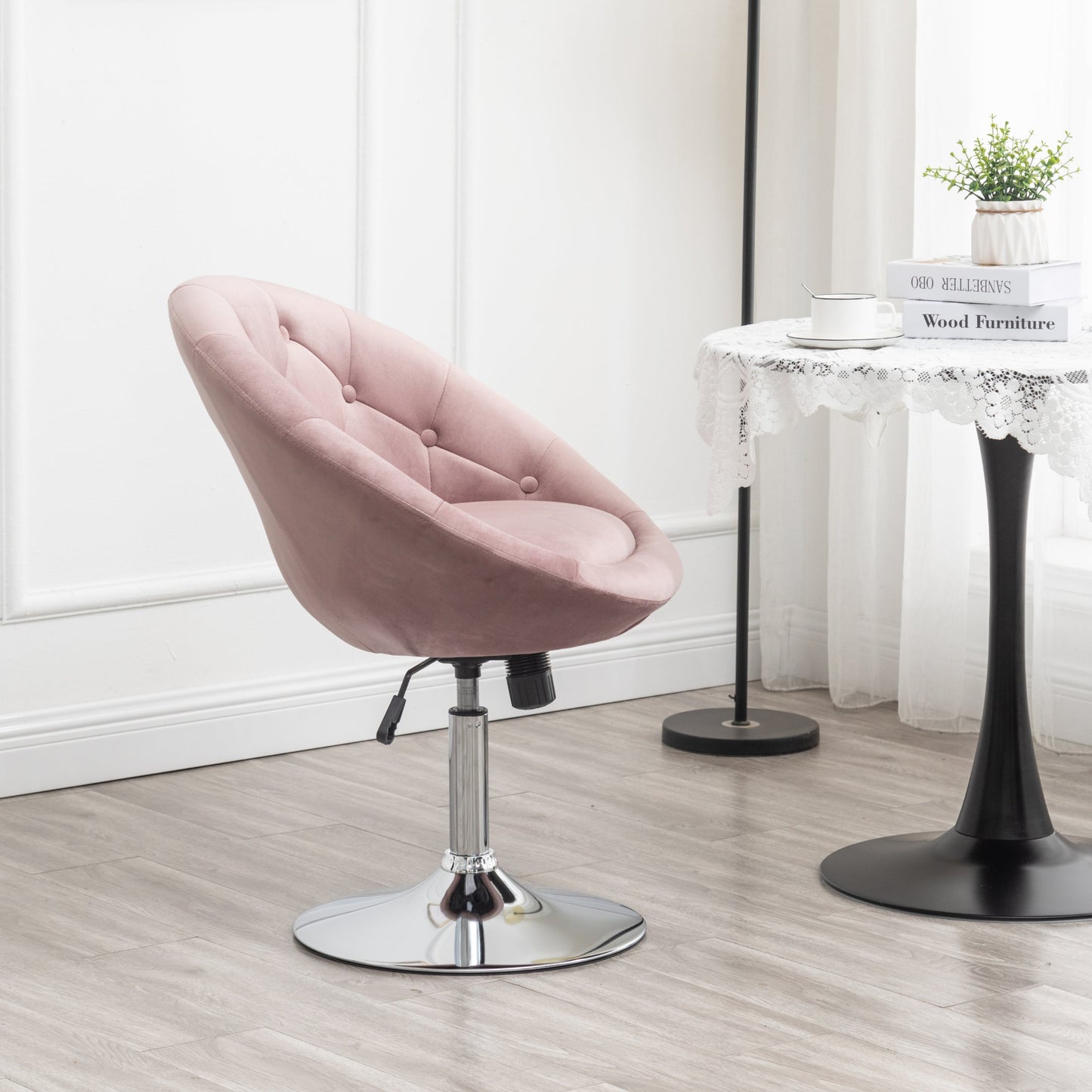 Noas Velvet Upholstered Tufted Back Swivel Accent Chair, Mauve