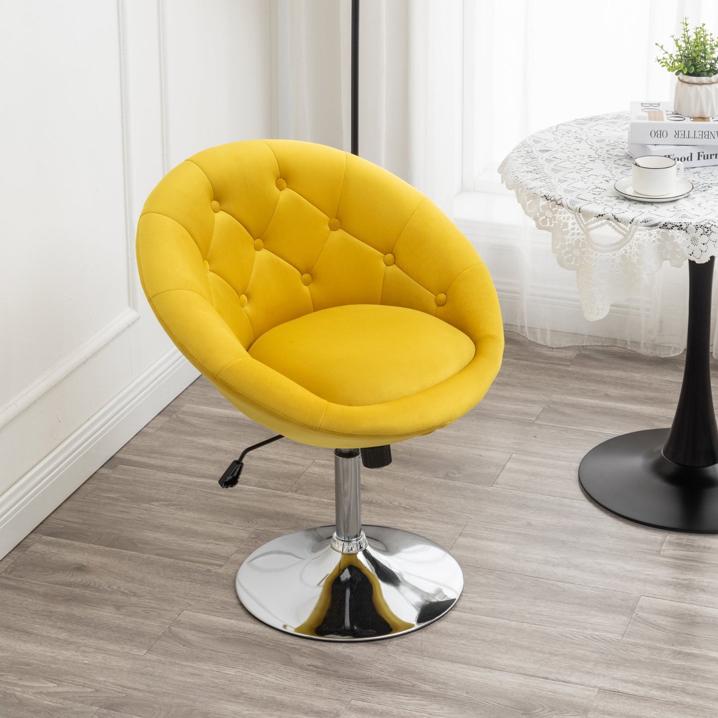 Roundhill Furniture Noas Velvet Upholstered Tufted Back Swivel Accent Chair, Yellow