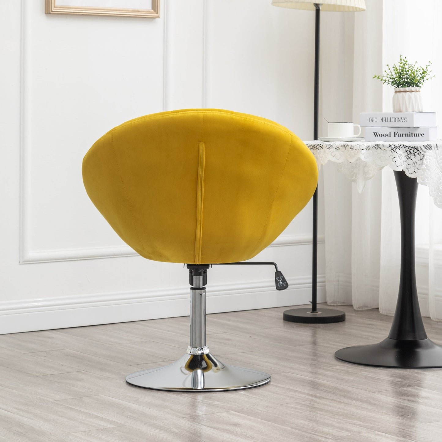 Roundhill Furniture Noas Velvet Upholstered Tufted Back Swivel Accent Chair, Yellow