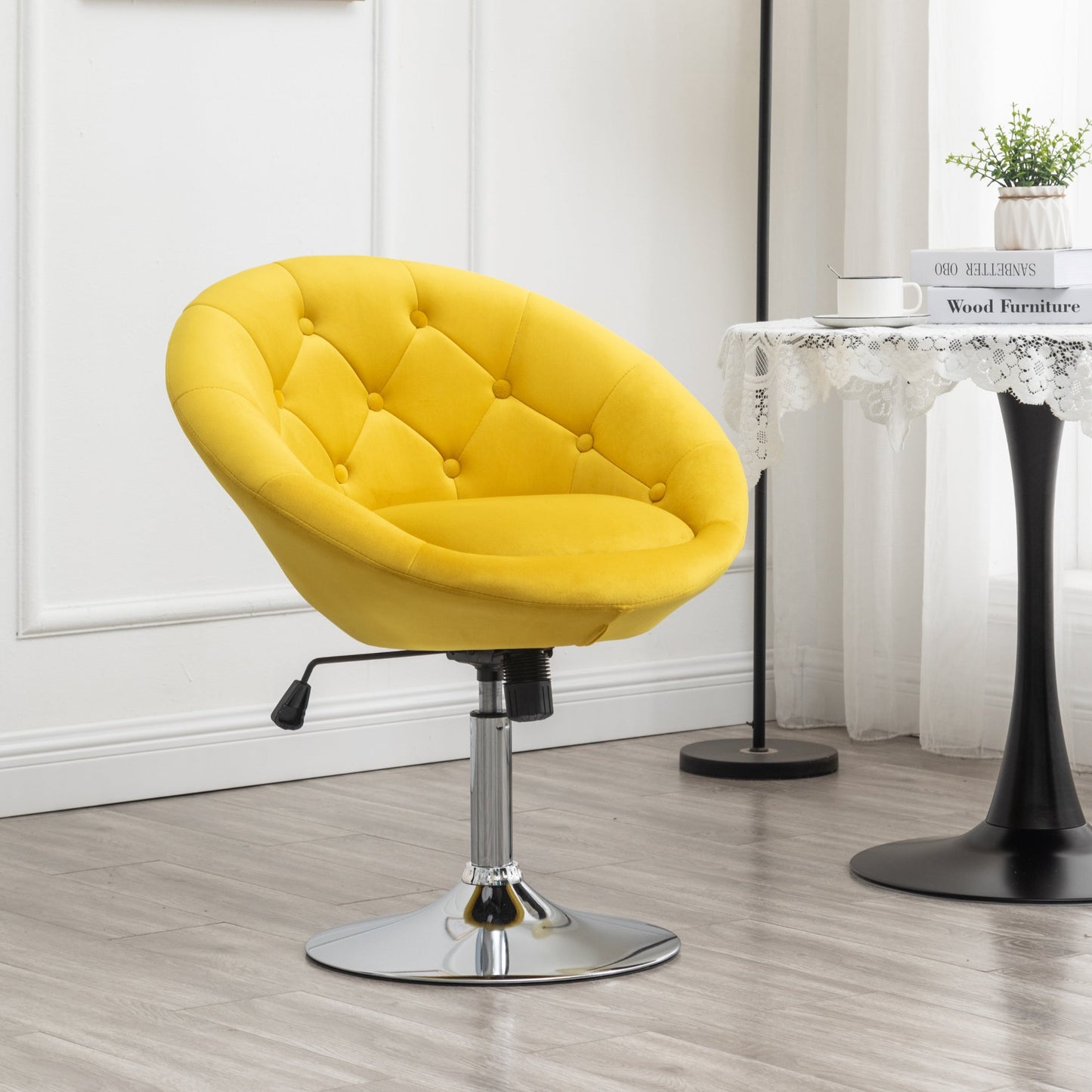 Roundhill Furniture Noas Velvet Upholstered Tufted Back Swivel Accent Chair, Yellow