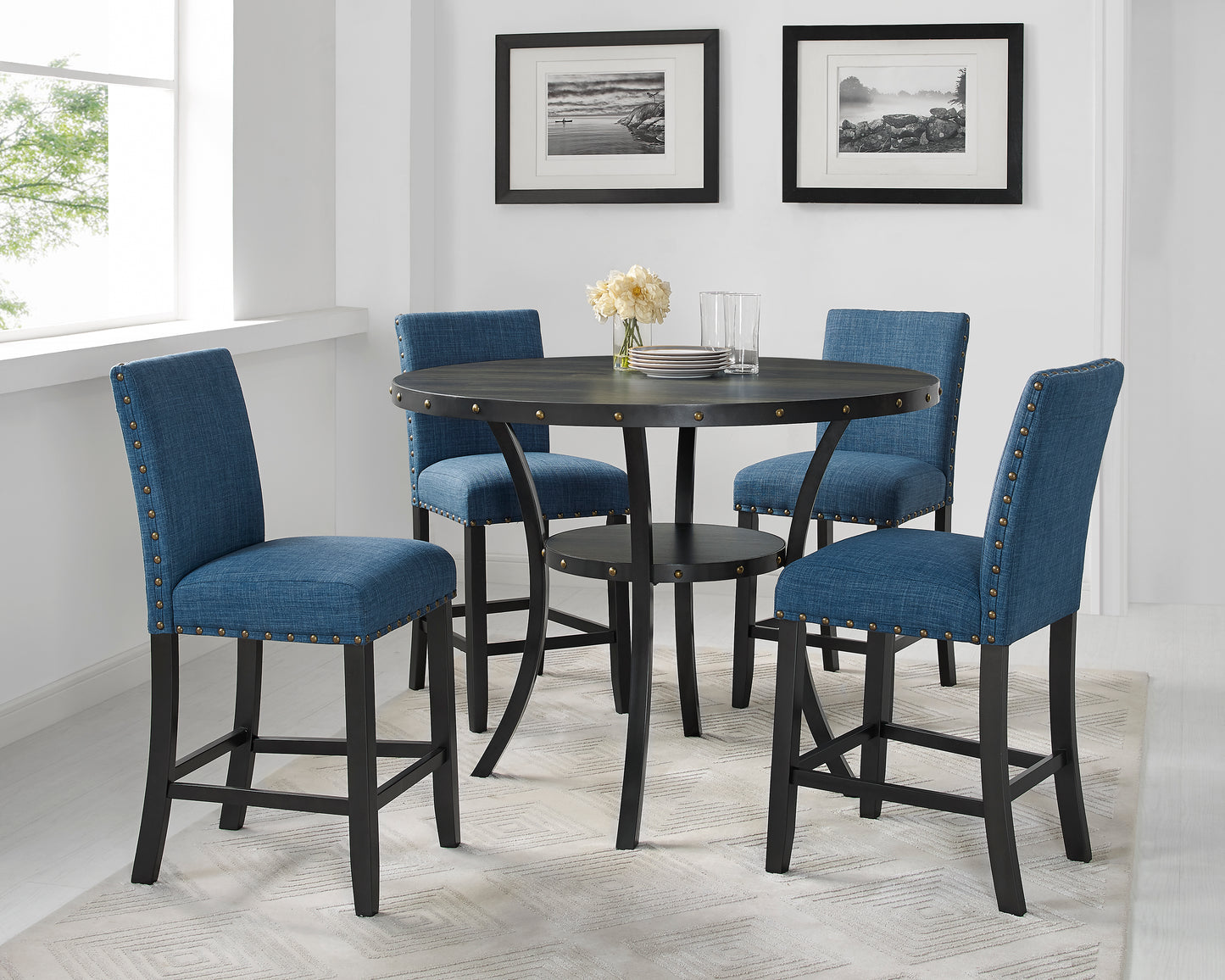 Roundhill Furniture Biony Fabric Counter Height Stools with Nailhead Trim, Set of 2