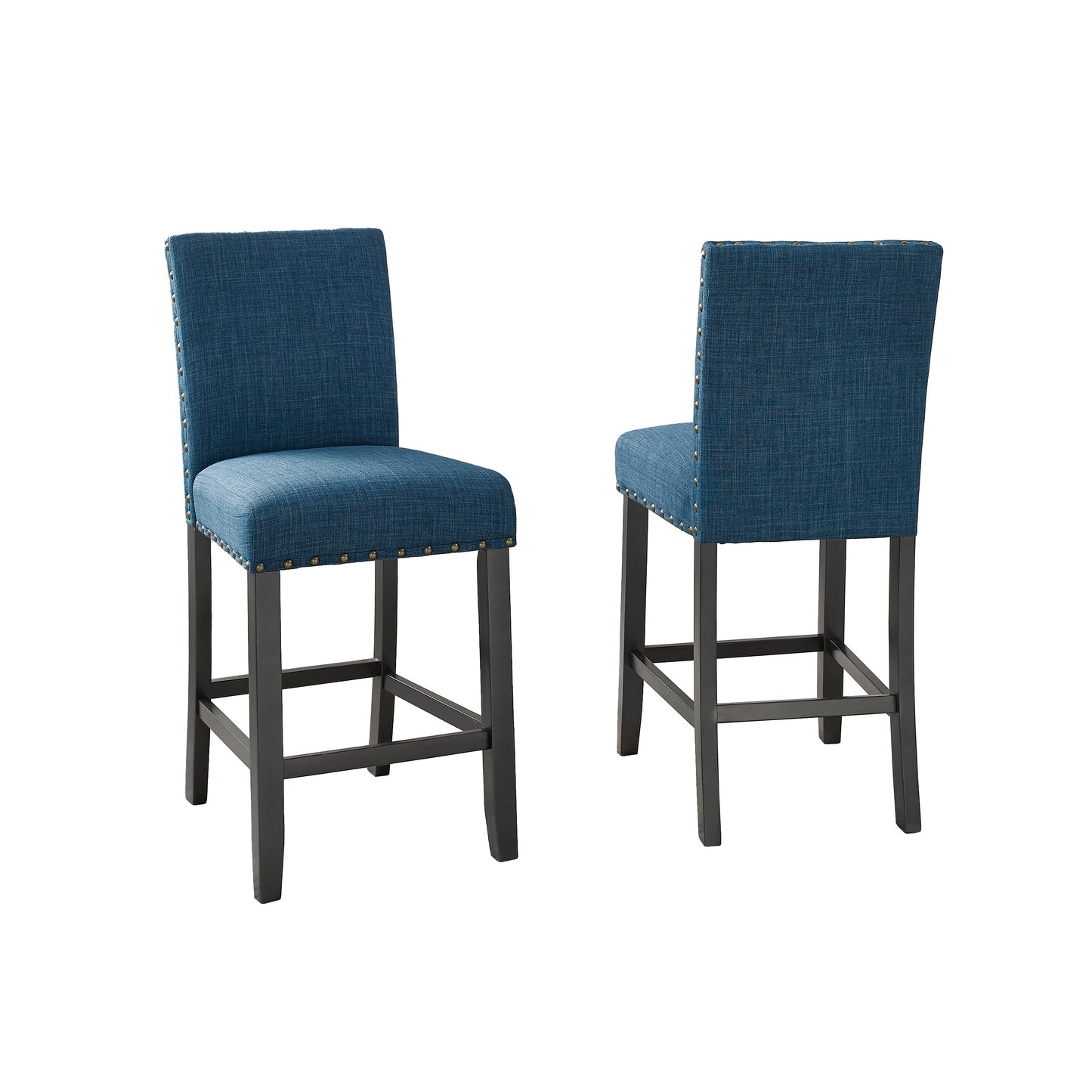 Biony Blue Fabric Bar Stools with Nailhead Trim, Set of 2