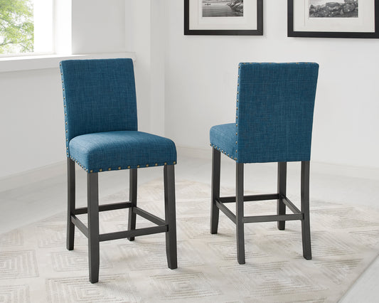 Roundhill Furniture Biony Fabric Counter Height Stools with Nailhead Trim, Set of 2