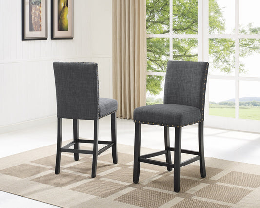 Roundhill Furniture Biony Fabric Counter Height Stools with Nailhead Trim, Gray, Set of 2