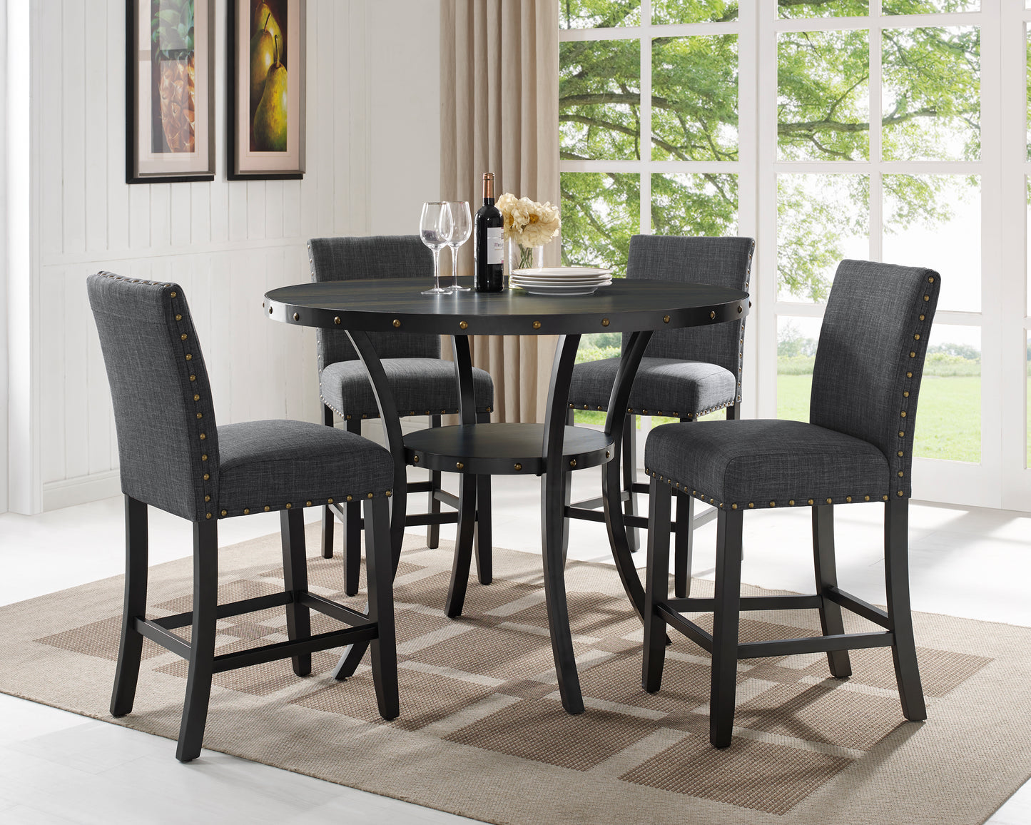 Roundhill Furniture Biony Fabric Counter Height Stools with Nailhead Trim, Set of 2