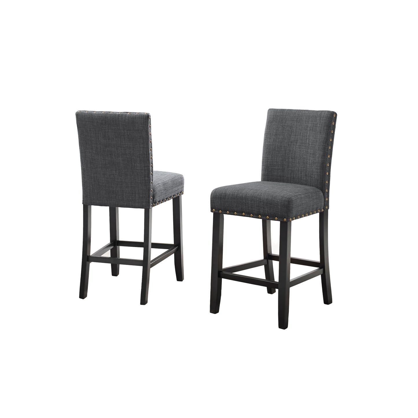 Roundhill Furniture Biony Fabric Counter Height Stools with Nailhead Trim, Set of 2