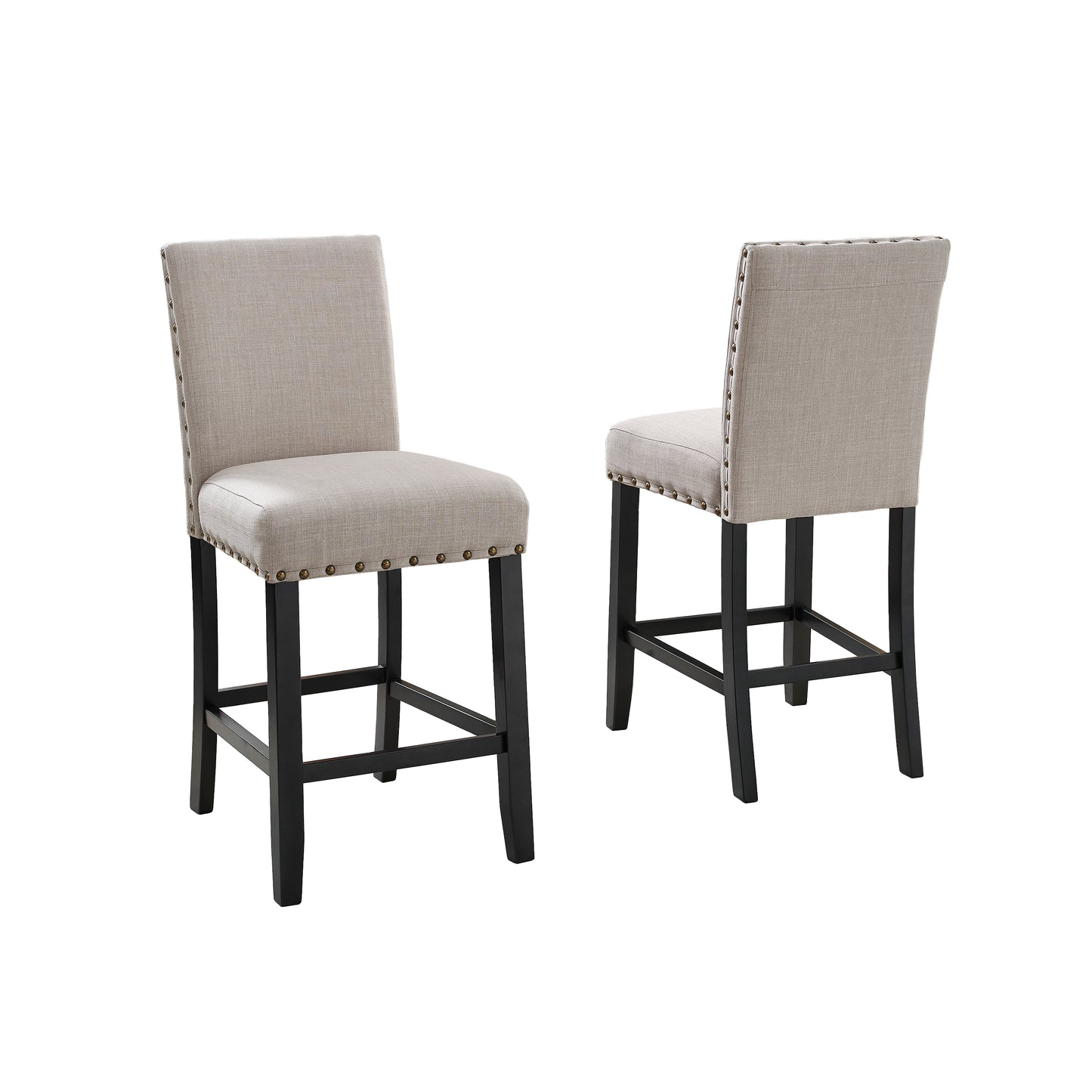 Roundhill Furniture Biony Fabric Counter Height Stools with Nailhead Trim, Set of 2