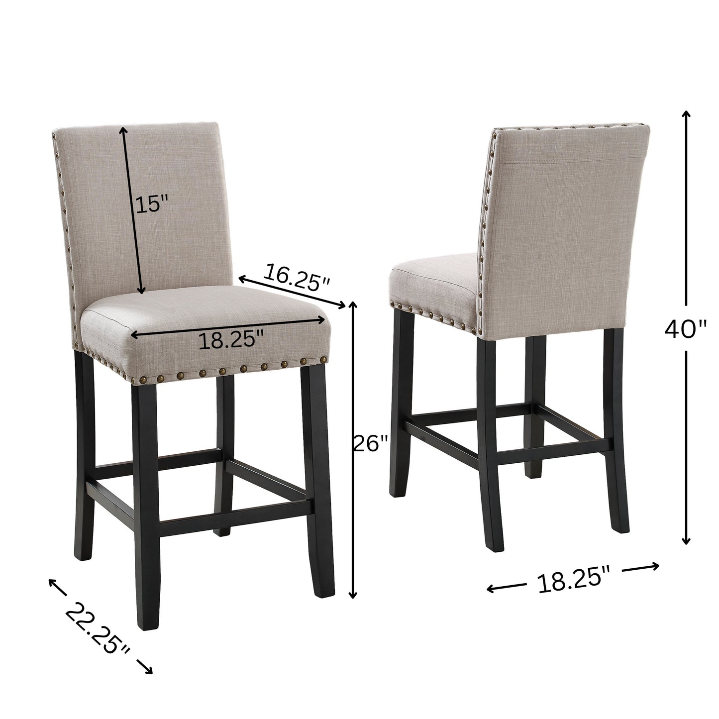 Biony Tan Fabric Counter Height Stools with Nailhead Trim, Set of 2