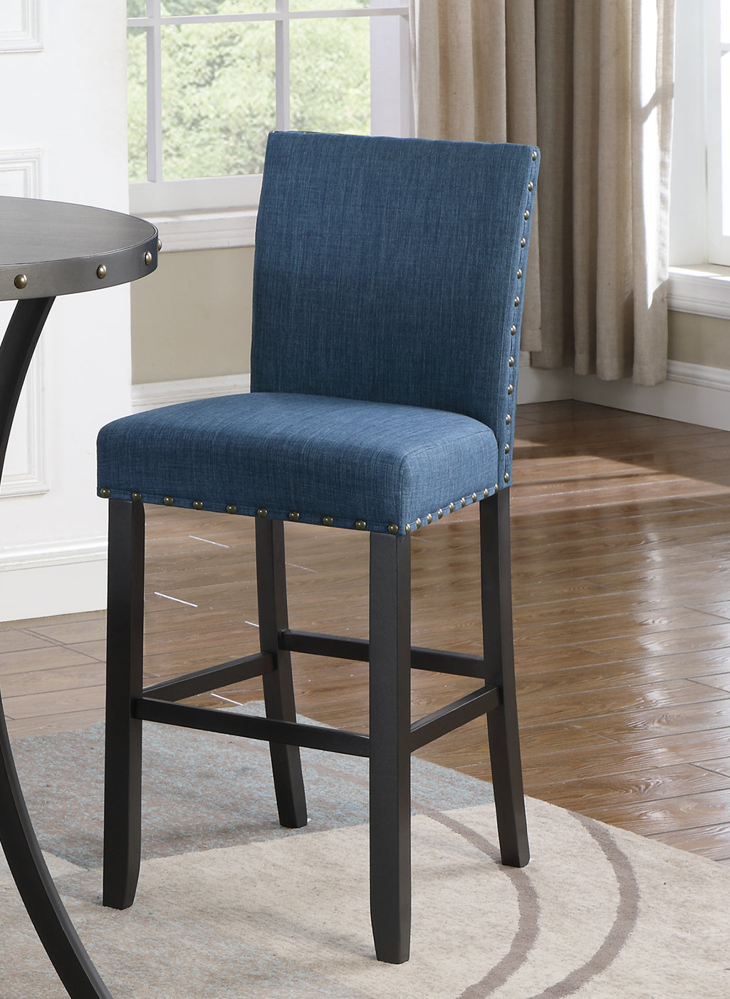 Roundhill Furniture Biony Fabric Bar Stools with Nailhead Trim, Blue, Set of 2