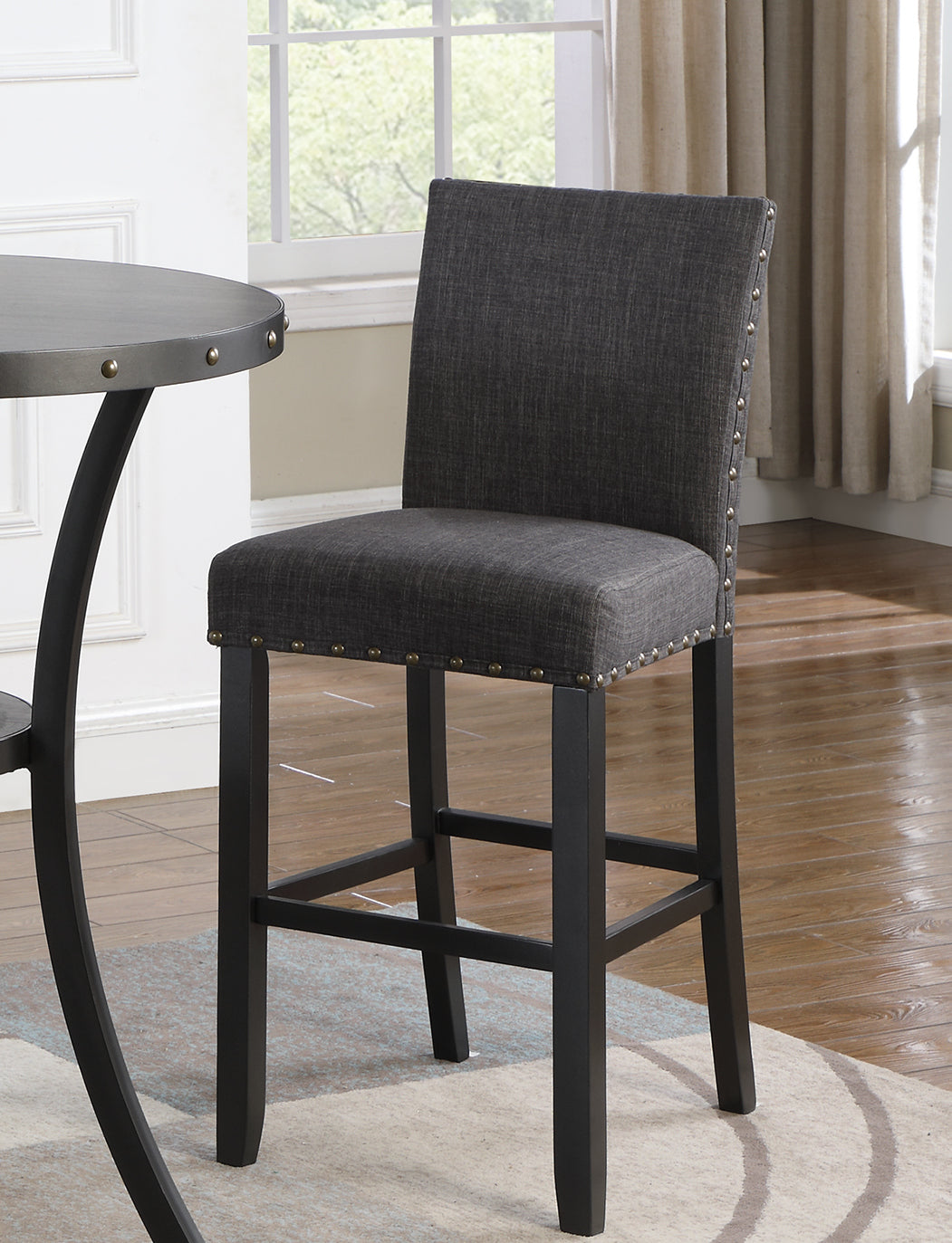 Roundhill Furniture Biony Fabric Bar Stools with Nailhead Trim, Gray, Set of 2