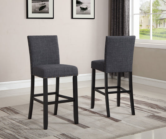 Roundhill Furniture Biony Fabric Bar Stools with Nailhead Trim, Gray, Set of 2