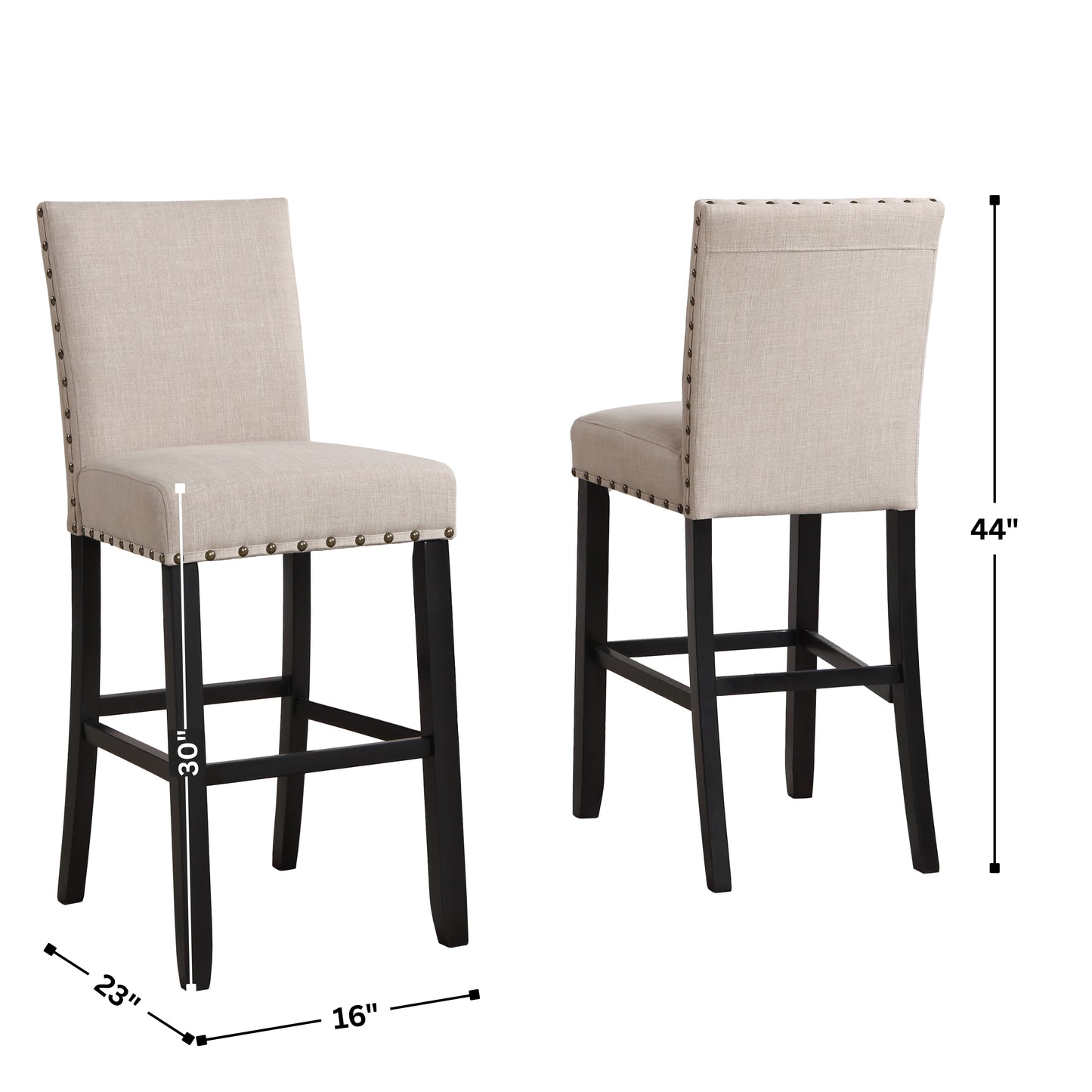 Biony Tan Fabric Bar Stools with Nailhead Trim, Set of 2