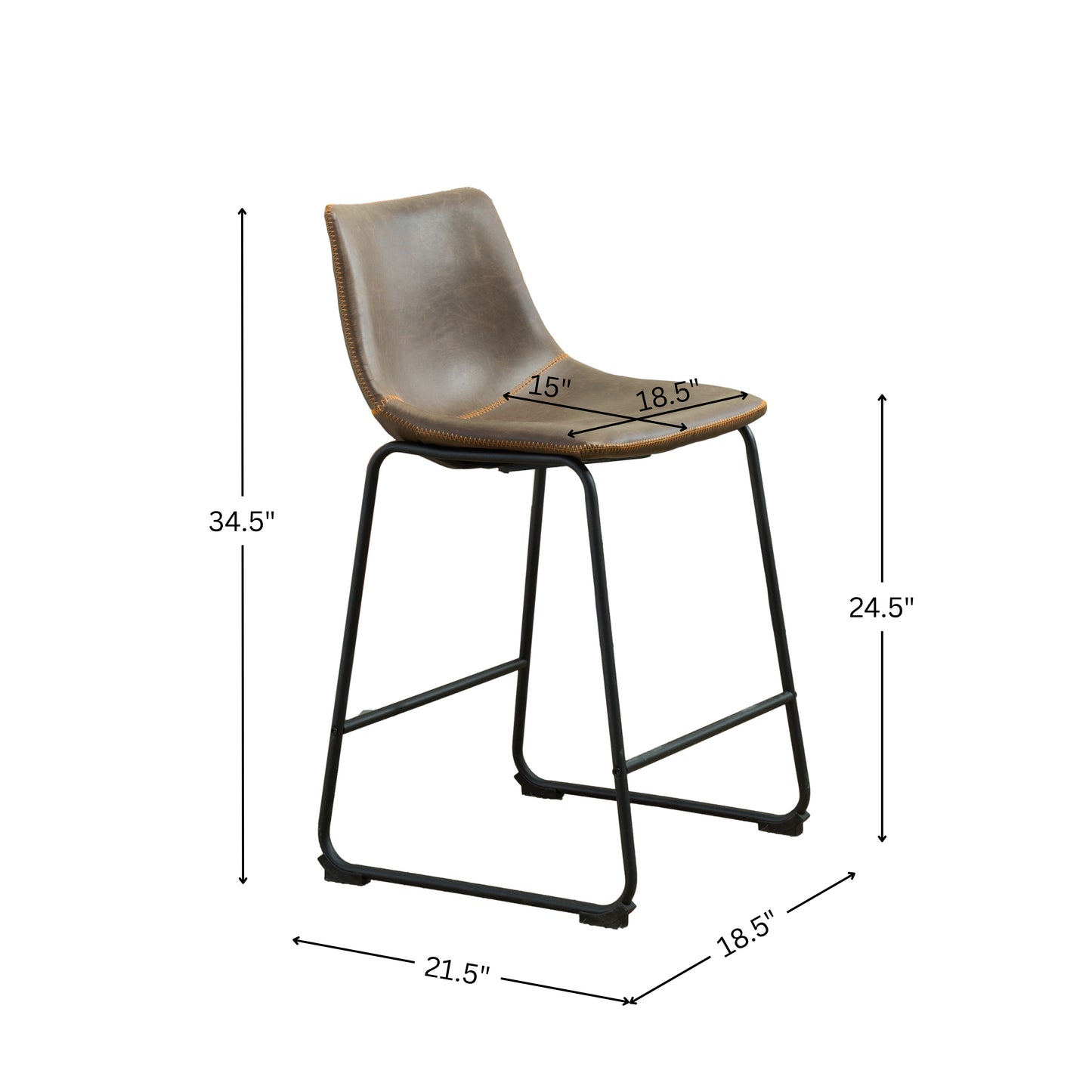 Lotusville Vintage PU Leather Counter Height Stools, Antique Gray, Set of 2