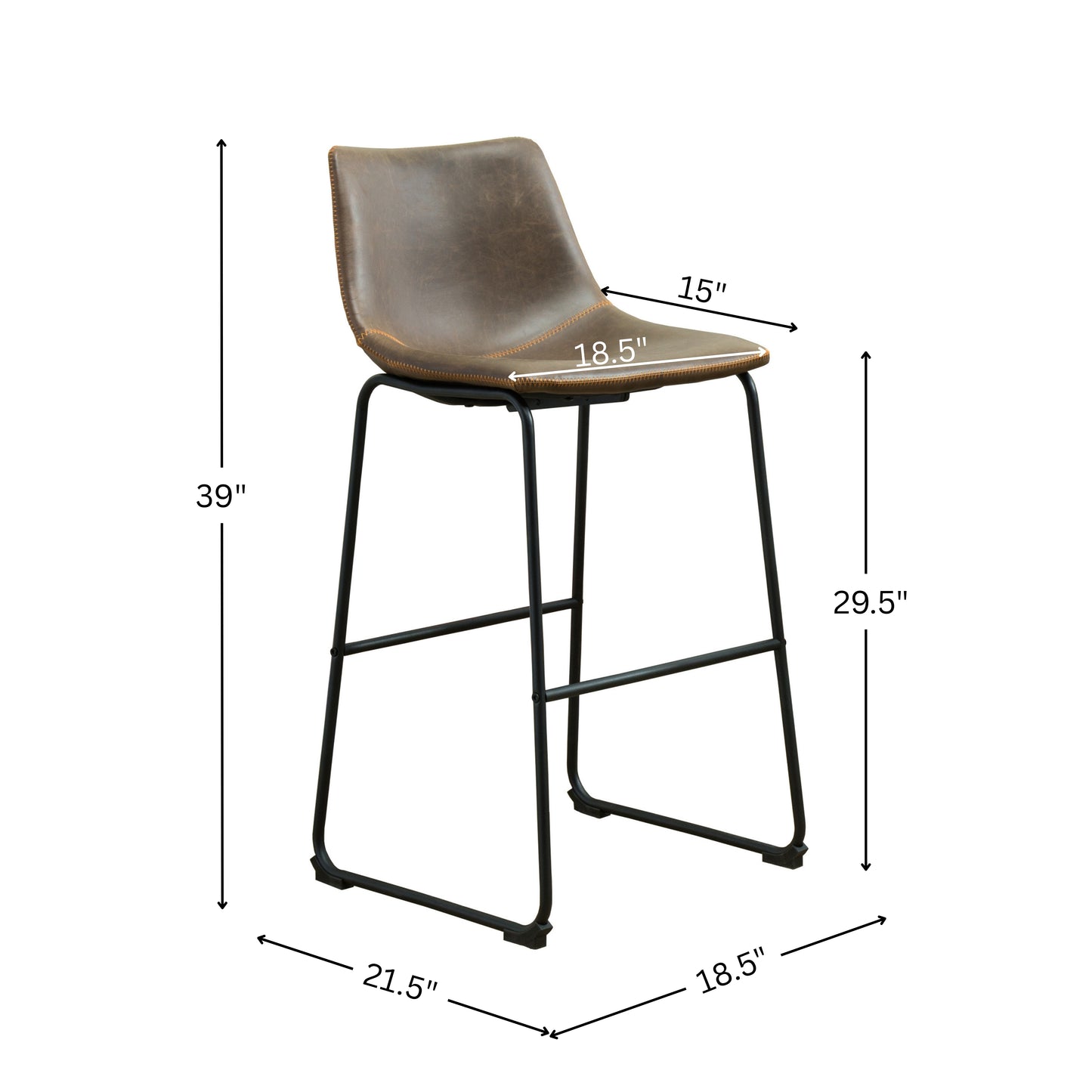 Lotusville Vintage PU Leather Barstools, Antique Brown, Set of 2