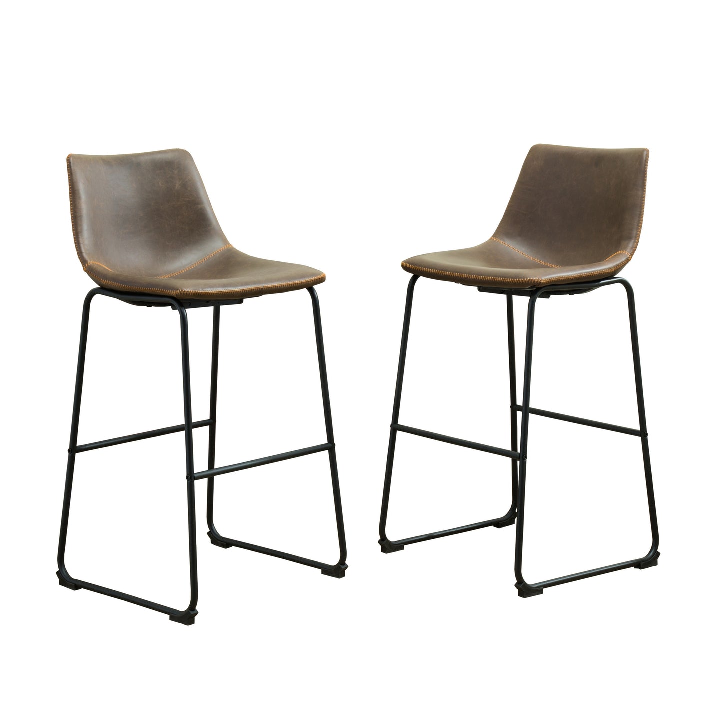 Lotusville Vintage PU Leather Barstools, Antique Brown, Set of 2