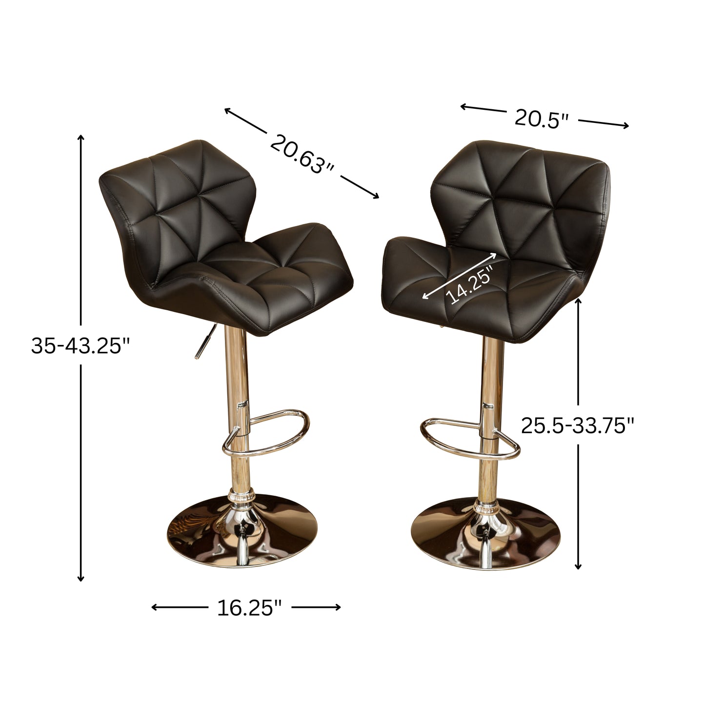 Glasgow Contemporary Tufted Adjustable Height Hydraulic Black Bar Stools, Set of 2
