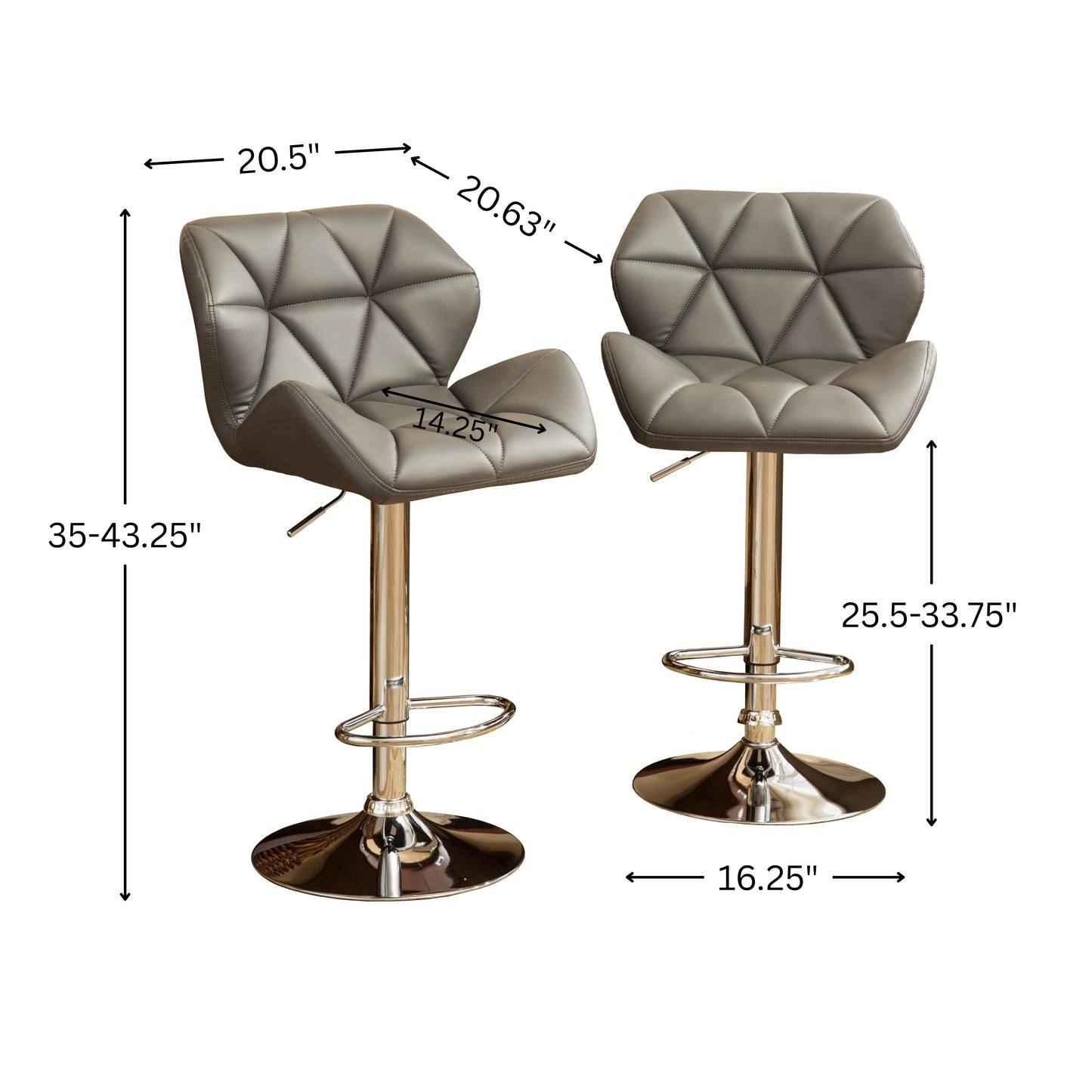 Glasgow Contemporary Tufted Adjustable Height Hydraulic Grey Bar Stools, Set of 2