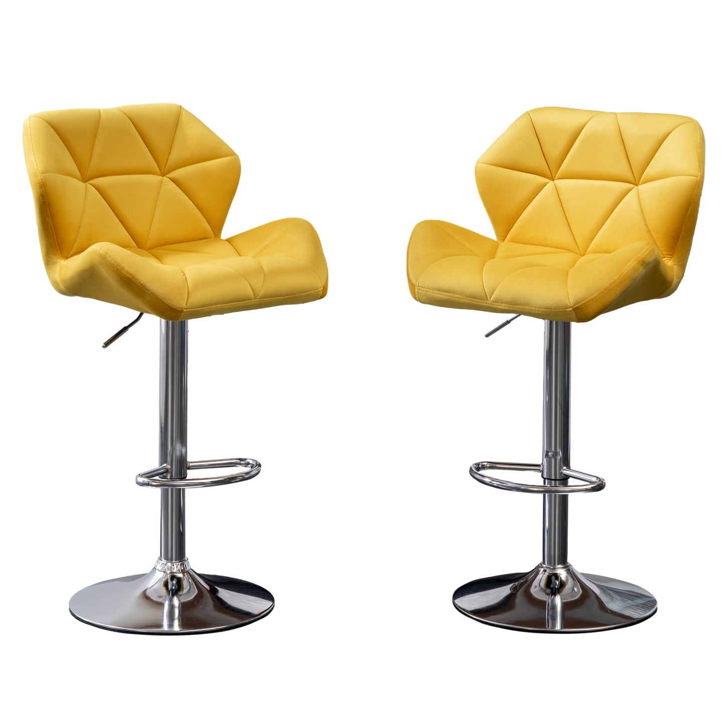 Roundhill Furniture Breni Velvet Diamond Tufted Swivel Adjustable Height Barstool, Yellow, Set of 2