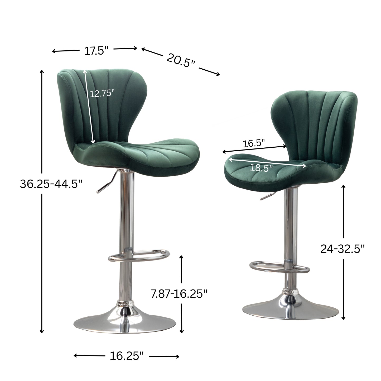 Ellston Upholstered Adjustable Swivel Barstools in Green, Set of 2