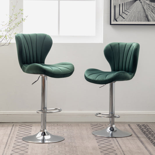 Roundhill Furniture Ellston Upholstered Adjustable Swivel Barstools in Green, Set of 2