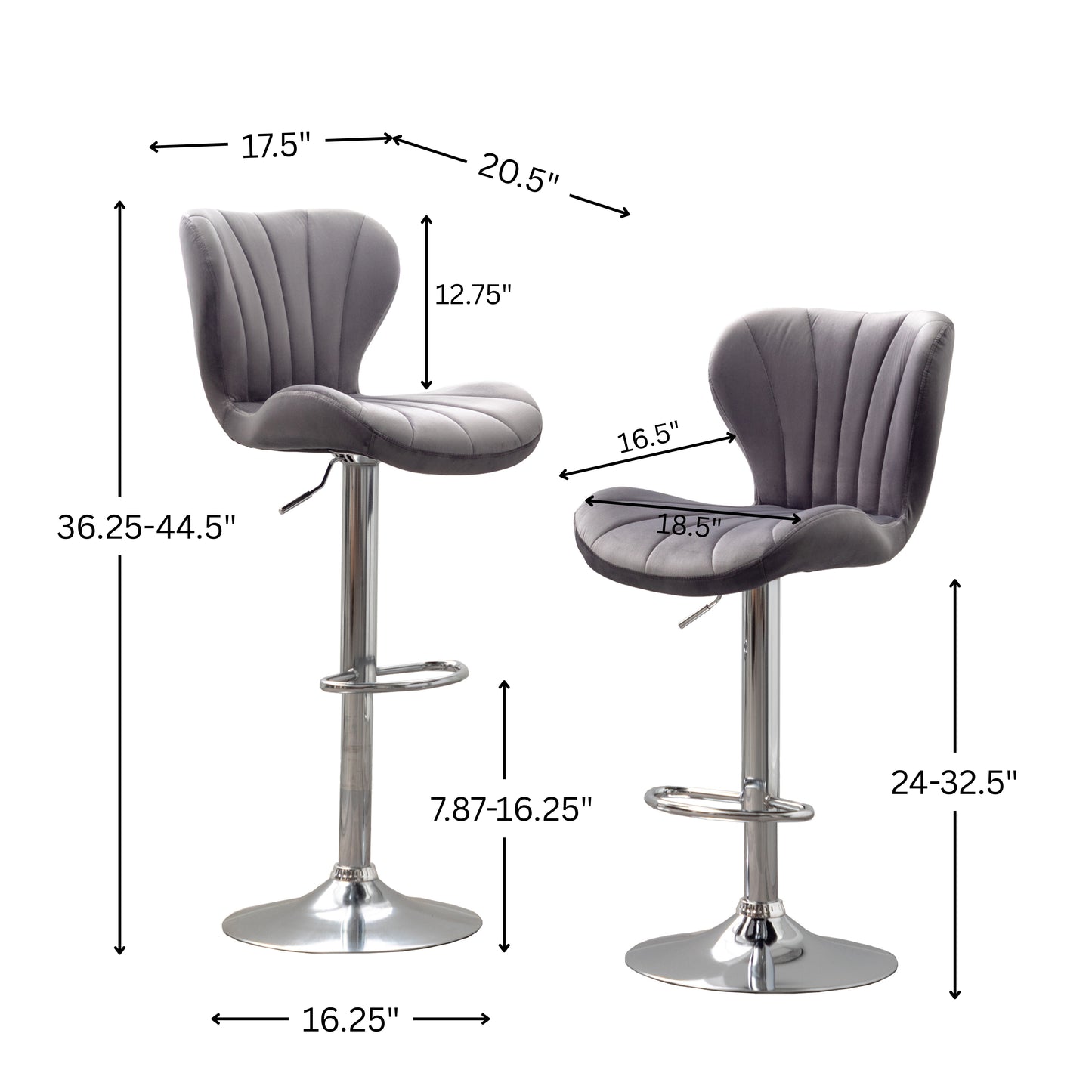Ellston Upholstered Adjustable Swivel Barstools in Gray, Set of 2