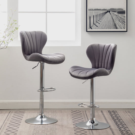 Roundhill Furniture Ellston Upholstered Adjustable Swivel Barstools in Gray, Set of 2