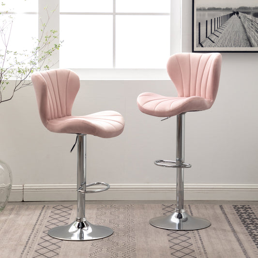 Roundhill Furniture Ellston Upholstered Adjustable Swivel Barstools in Pink, Set of 2