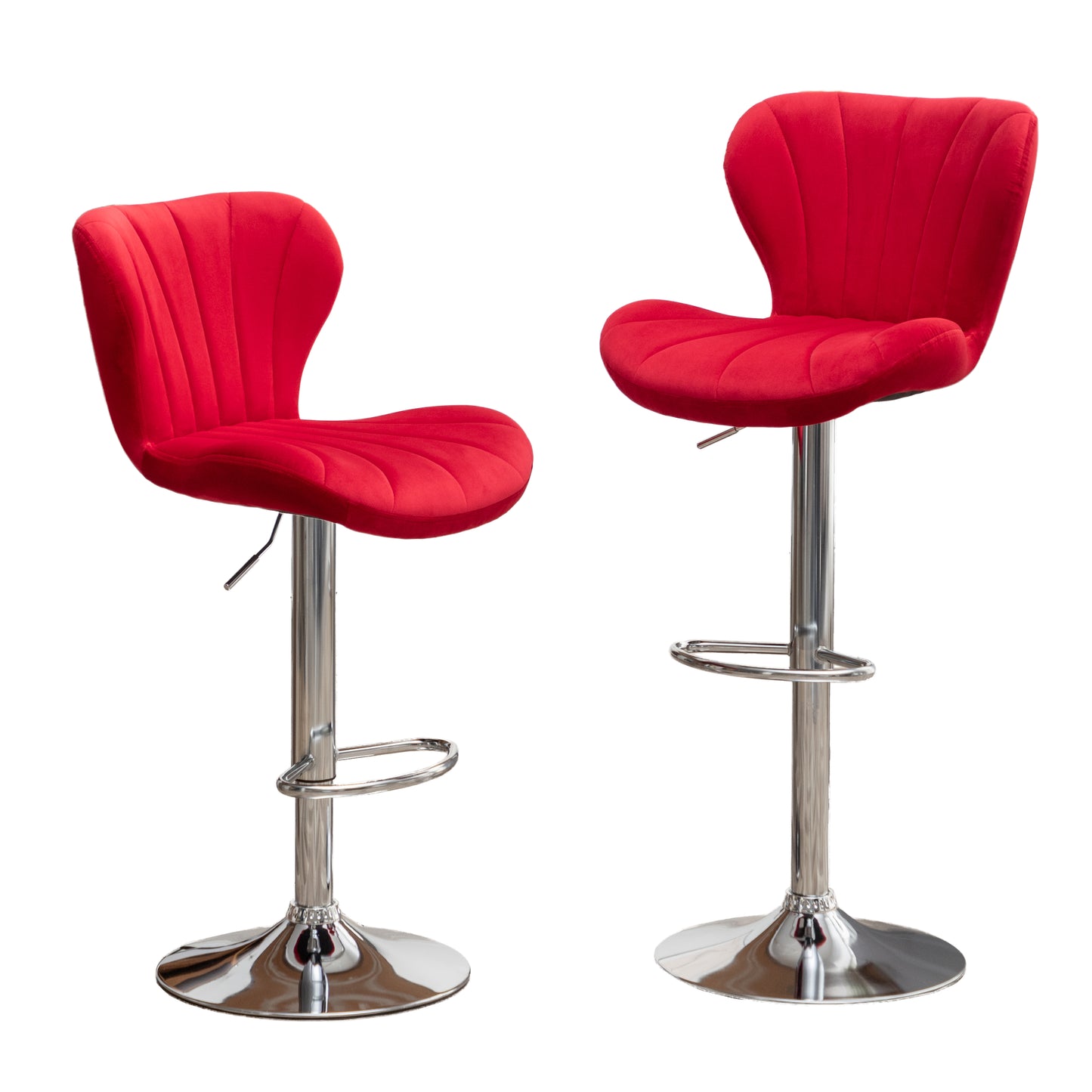 Roundhill Furniture Ellston Upholstered Adjustable Swivel Barstools in Red, Set of 2