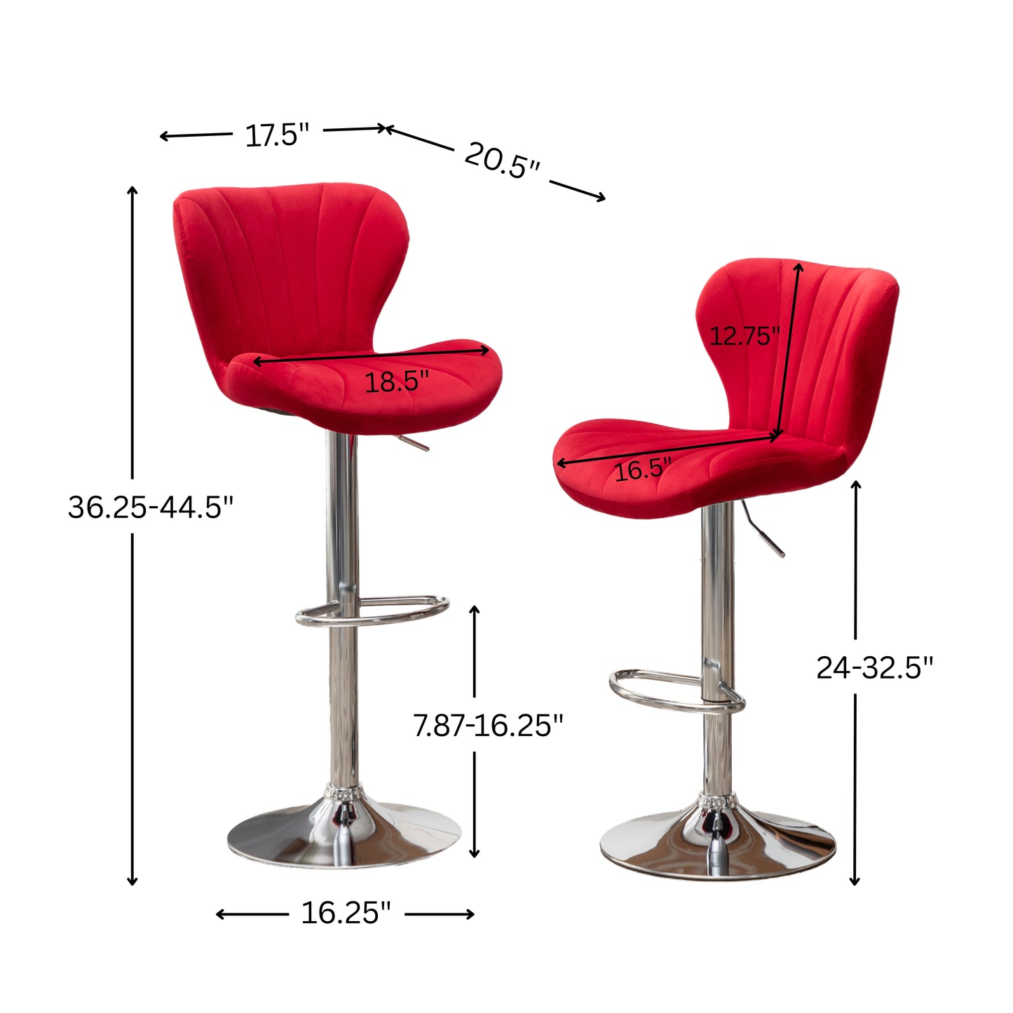 Ellston Upholstered Adjustable Swivel Barstools in Red, Set of 2