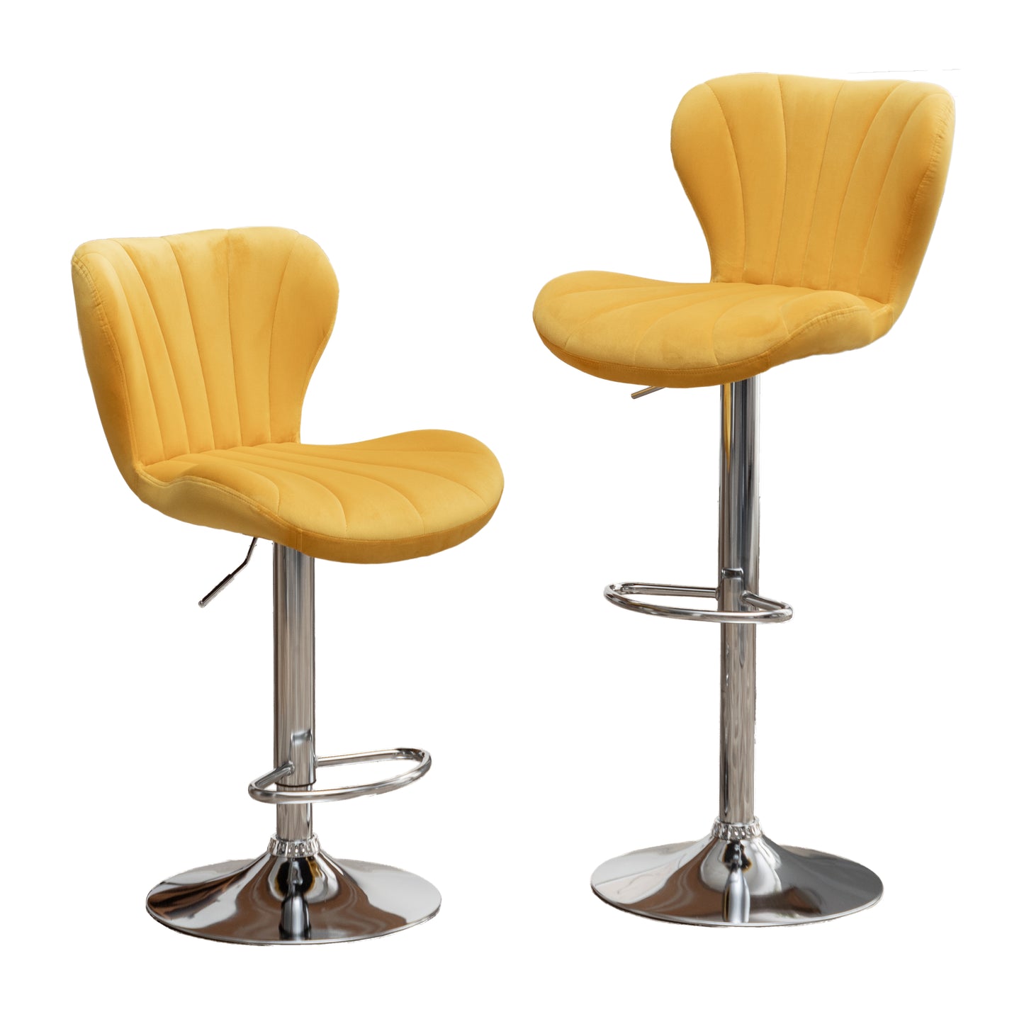 Ellston Upholstered Adjustable Swivel Barstools in Yellow, Set of 2