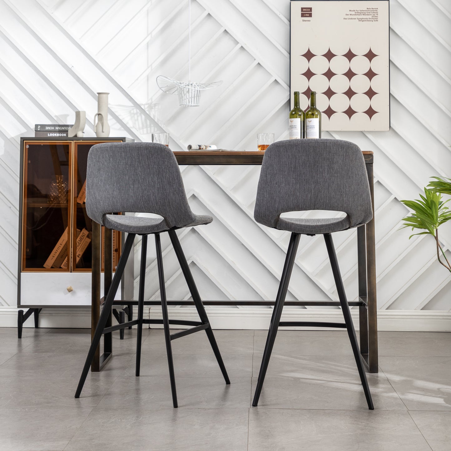 Roundhill Furniture Porth Fabric Kitchen 28.25 Barstools, Gray, Set of 2